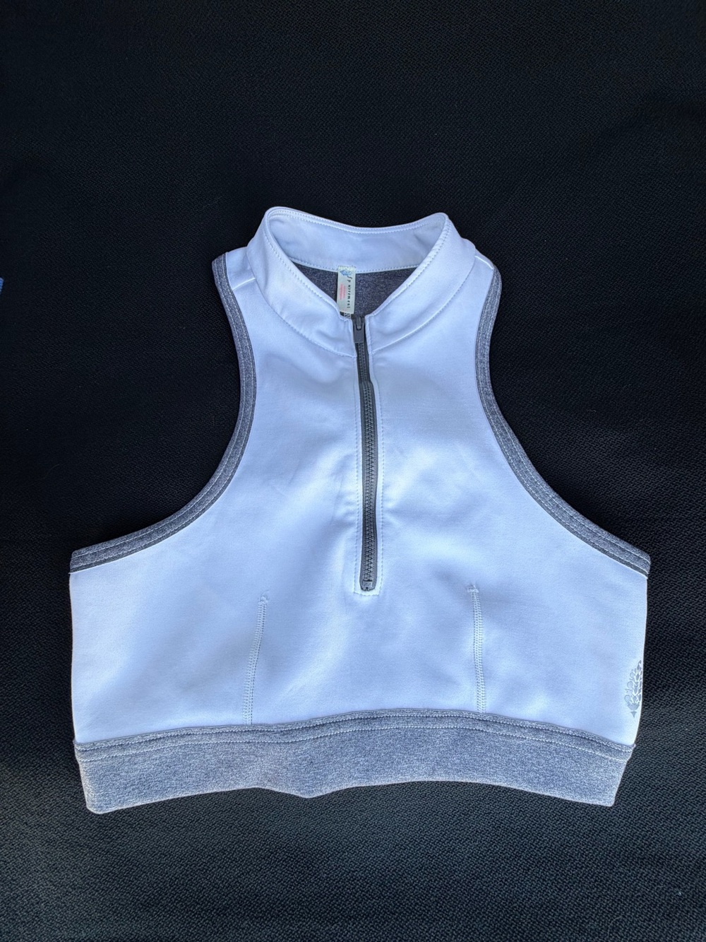 Free People White Athletic Zip-Front Crop Top with Gray Trim